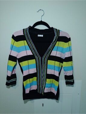Bright Striped Statement V-Neck Cardigan Sweater